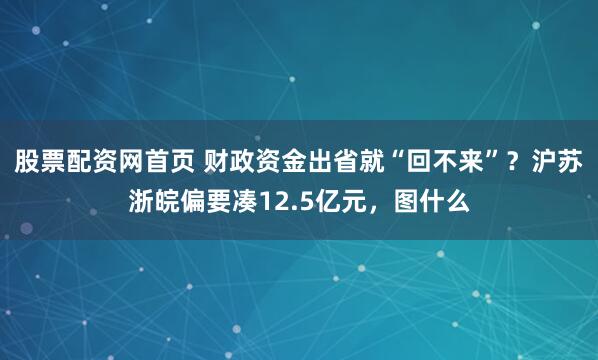 股票配资网首页 财政资金出省就“回不来”？沪苏浙皖偏要凑12.5亿元，图什么